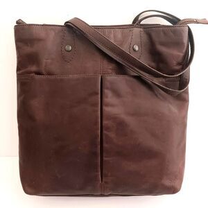 FRYE Melissa Collection Lg Dark Brown Leather Tote Bag Padded Divider Pockets